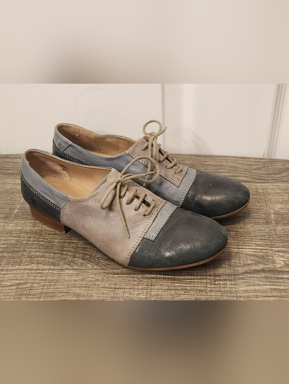 Vintage Salamander France Two-Tone Leather Lace-Up Oxfords Size EU:37 (US:6.5-7)